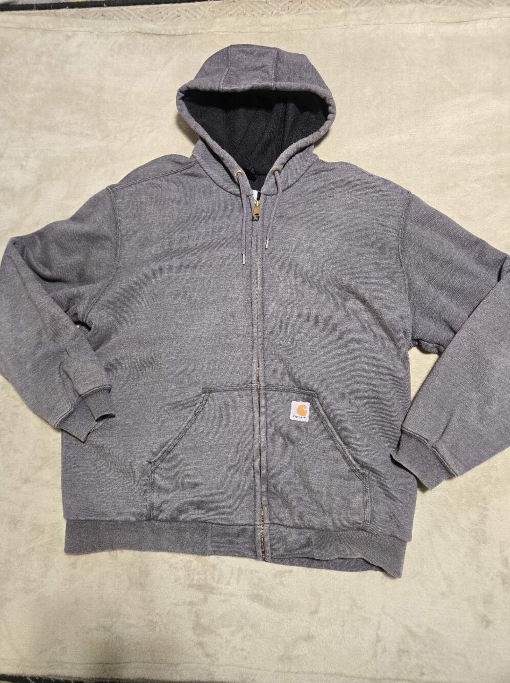 Carhartt Men’s Gray Zip-Up Hooded Work Jacket Thermal Lined Hoodie Mens Size XL